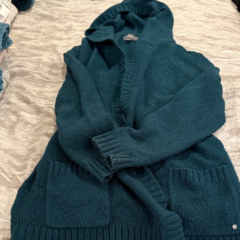 Eddie Bauer Cozy Hooded Cardigan in Deep Teal m